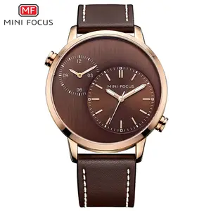 Mini Focus Top Selling Bulk Production Experienced Factory Brown Watch Luxury Men with Leather Band and Double Movement