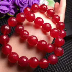 Rouge Poli naturel Pierre de corindon 12mm Belle perles de cristal Bracelet Femme Genre De jewelryry En stock