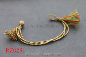 Turquesa joyería de las borlas purl macrame arte brasileño bali de vidrio campana de bronce pulsera - Product Image 4
