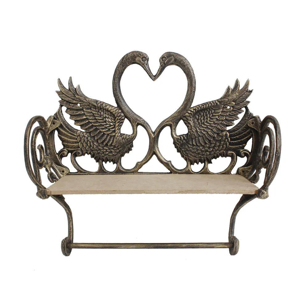 Wall mounted swan shape cast iron bathroom accessory with towel bar and storage rack