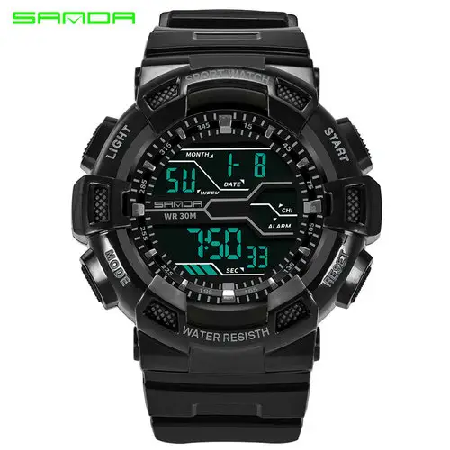 SANDA-reloj deportivo para hombre, deportivo, resistente al agua, Digital, día de semana, luz, informal, de pulsera, 378