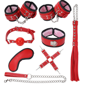 Set di 8 Pezzi BDSM Bondage Restraint in Pelle Nera e Rosa con Pelliccia Kit Sexy per <span class=keywords><strong>Mobili</strong></span> Prodotto in Cina Giocattolo per Giochi SM - Product Image 2