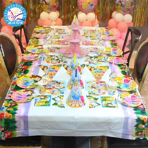 Conjunto de fiesta temático de tres princesas para niños, suministros para fiesta de cumpleaños, decoración