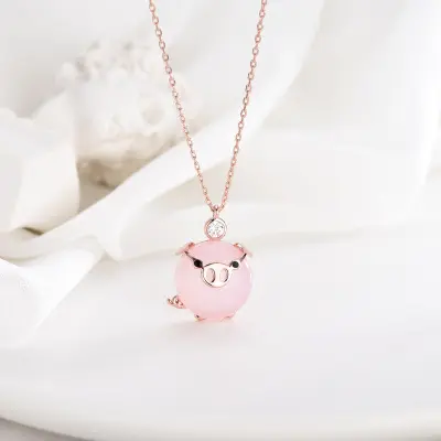 YL001 30% wit koper ketting Koreaanse versie van de rijke varken sleutelbeen keten leuke dierlijke roze knorretje crystal ketting sieraden