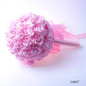 Buquê de dama de honra rosa com fitas de pérola, rosa artificial, festa de casamento, seda, imagem, amor verdadeiro, presente de noiva