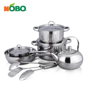 Bộ Nồi Và Chảo Nhà Bếp Bằng Thép Không Gỉ, 13 Chiếc Gương Được Đánh Bóng Kèm Dụng Cụ Nấu Ăn