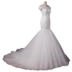 Vestido de novia africano estilo pez, con apliques de cuentas, escote Corazón, manga de tul, sirena de lujo, 2021