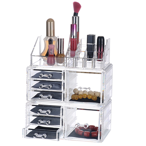 <span class=keywords><strong>Organizer</strong></span> <span class=keywords><strong>Makeup</strong></span> Akrilik, 3 Buah Set Penyimpanan Kosmetik Kotak Display Perhiasan dengan 8 Laci 16 Kompartemen Atas untuk Sikat Palle
