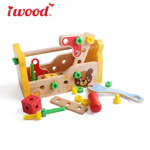 Iwood ชุด DIY แกล้งเล่นแฮนด์เมดของเล่นไม้เด็กแบบพกพากล่องเครื่องมือ