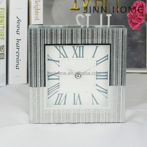 8x8x2 Inch Crystal Sparkle Twinkle Bling Square Mirrored <strong>Table</strong> <strong>Top</strong> Decorative <strong>Clock</strong> With Glitter for Home Decoration - Product Image 2