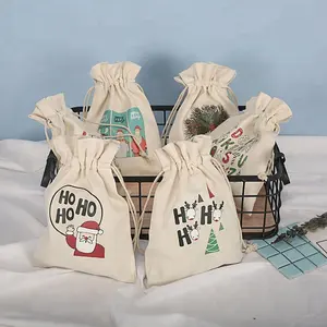 コレクション用カスタムスモールクリスマスキャンディーチョコレートコスメティックコットンドローストリングバッグ、キャンバスドローストリングバッグ