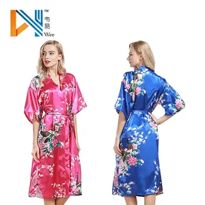 Baju Tidur Kimono Jepang Kerah V, Gaun Malam Berenda Setengah Lengan, Jubah Mandi Yukata, Baju Tidur Wanita Motif Bunga Satin