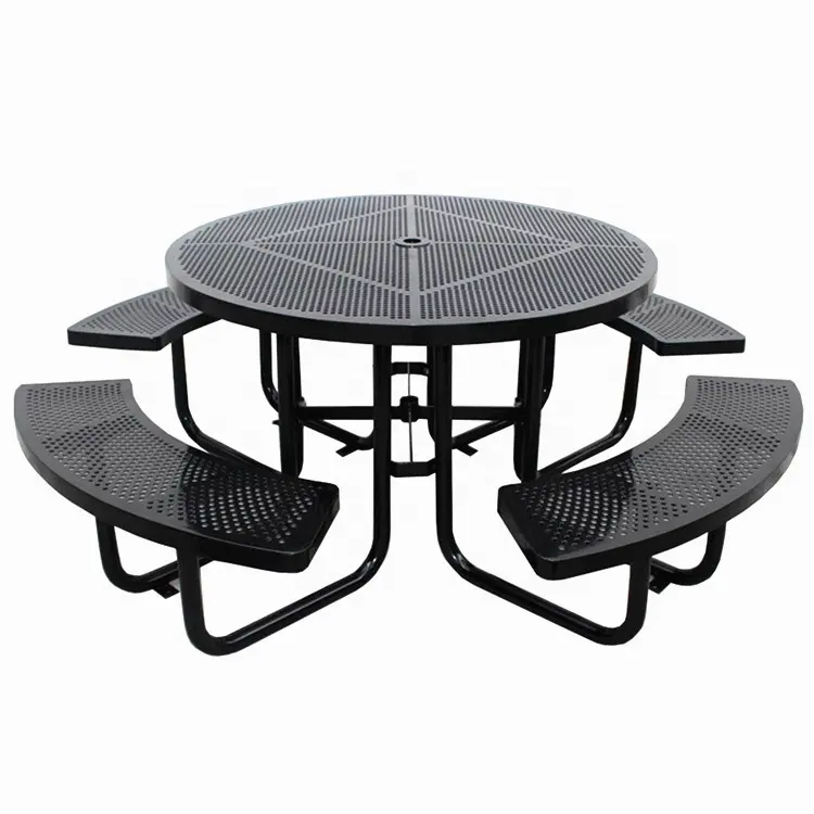 En iyi kalite bahçe setleri dış mekan mobilyası yuvarlak masa sandalye metal kamu tezgahı masa