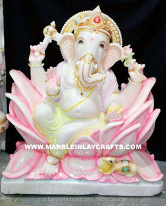 Statue de seigneur des bois, en marbre blanc, siège de Lotus - Product Image 1