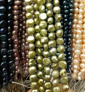 green dyed baroque shell real pearl strand flat pearl strand freshwater pacific bijoux jewelry yiwu