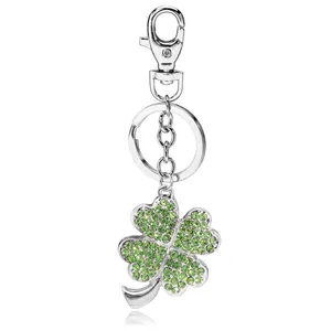 unique gift ideas green four leaf lockey clover alloy keychain for girls crystal keyring holder key chain