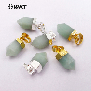 WT-P1328 WKT Wholesale Small Bullet Point Tiny multiply Gemstone Real Gold Silver Platedナチュラルローグリーンカルセドニーペンダント