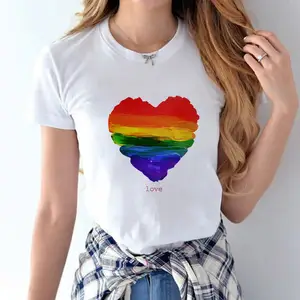 Paton Tee Kleding Fabrikant Custom Homoseksueel Lesbische & Gay Rainbow Liefde Hart Print Katoenen T-shirt Groothandel