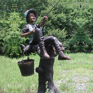 Estatua <span class=keywords><strong>de</strong></span> <span class=keywords><strong>bronce</strong></span> <span class=keywords><strong>de</strong></span> pesca para niño pequeño sentado al aire libre - Product Image 1