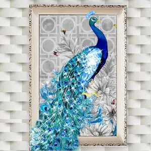 Azul Pavo Real 5d pintura diamante bordado ronda rhinestone decoración para el hogar