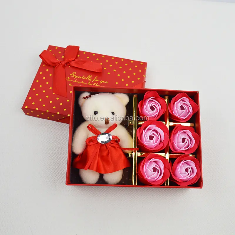 Home decoration soap flower bear gift boxes rose teddy bear holiday gift