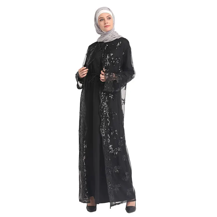 2019 groothandel nieuwe collectie kant met pailletten moslim vrouwen jurk in dubai vrouwen islamitische kleding abaya