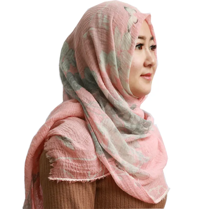 Hijab musulmán con estampado de flores, bufanda de algodón arrugado de 90cm x 180cm, 2019