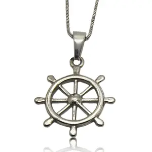 Olivia Casting Stainless Steel Sea Sailor Silver Big Steering Wheel Ship Compass Rudder Pendant Necklace
