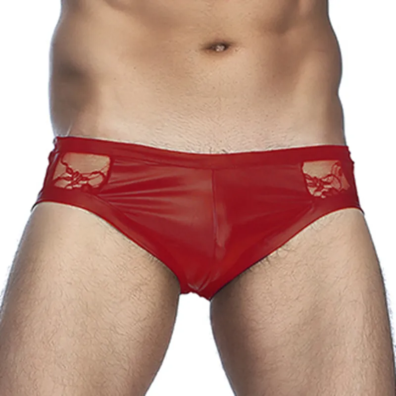 Calcinha de couro vermelho com novo design, renda de vinil, sexy, masculina