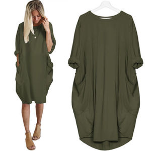 แนวโน้มร้อนสไตล์5XL ผู้หญิงกระเป๋าชุดสบายๆแขนยาวหลวมชุด - Product Image 1
