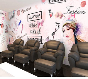 3D watercolor mural beauty salon mural makeup store window Manicure barber shop graffiti wallpaper mural