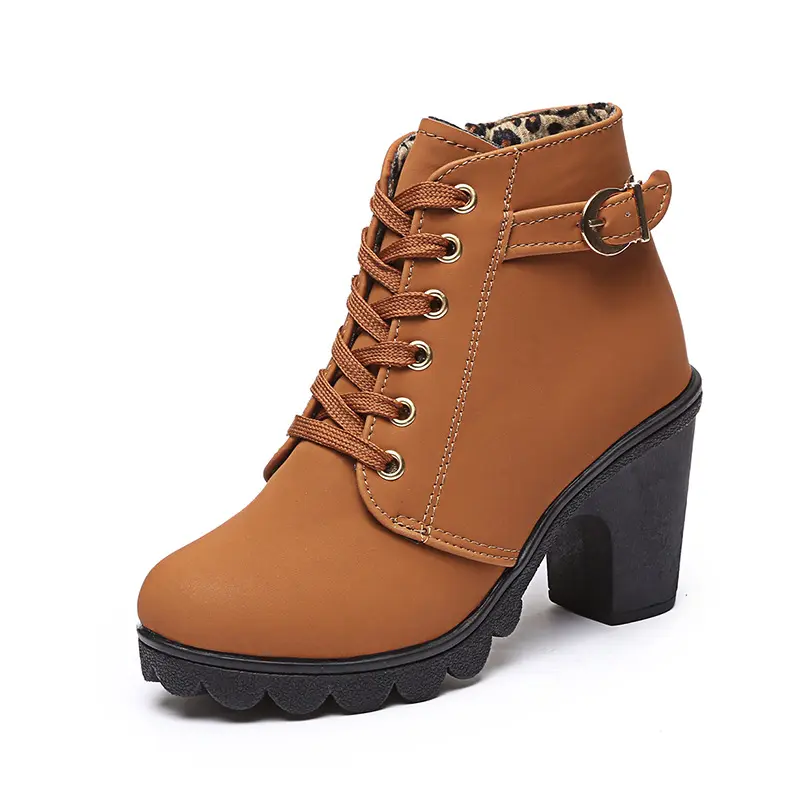 OEM cheap High heel Non-slip PU winter boots women