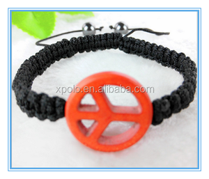 2015 de la turquesa del encanto de la paz pulsera tejida pulsera hechos a mano precio <span class=keywords><strong>venta</strong></span> al por mayor - Product Image 2