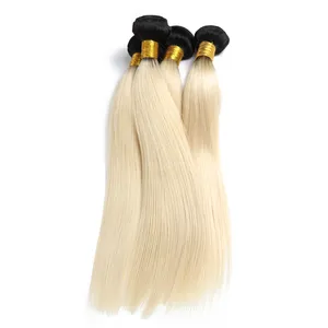 Fast shipping wholesale T1B613 black roots ombre blonde virgin brazilian hair weave