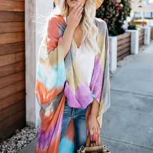 Fashion Holiday Strand Kleurrijke Tie-dye Print Gestreepte Casual Lange Dames Vest Top