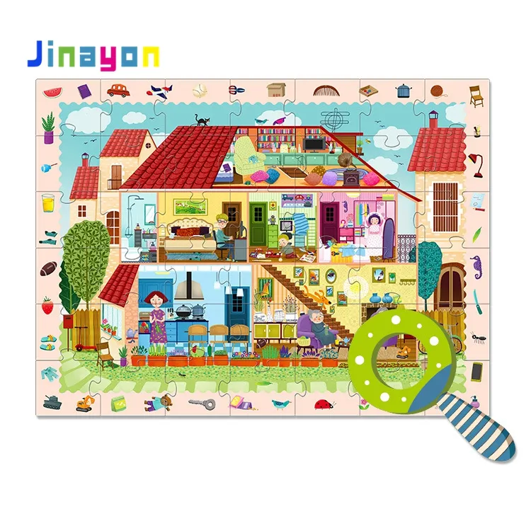 Jinayon Wholesale Custom Bulk Cartoon Paper Children's Jigsaw Puzzle Creative Toy Jigsaw Puzzle with Magnifying Glass