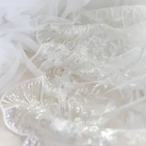 白色亮片刺绣婚礼蕾丝面料桌布连衣裙蕾丝面料