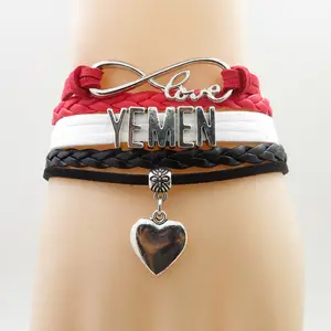 อินฟินิตี้รักเยเมนสร้อยข้อมือหัวใจเสน่ห์สร้อยข้อมือธงประจำชาติเยเมน