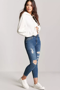 OEM de moda <span class=keywords><strong>a</strong></span> granel al por mayor de China nuevo estilo pantalones desgastados de cintura alta flaco mujeres Jean 011 - Product Image 2