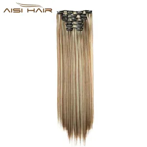 Aisi-Pinzas sintéticas para extensiones de cabello, pelo largo y recto de 22 ", 140g, 16 unidades