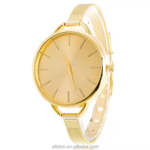 2017 Women Quartz watch Mesh Belt Ladies Watch Gold Plated Big Thin Dial Dress Wrist Luxury Watch