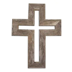 圣诞装饰件手工棕色木制十字架