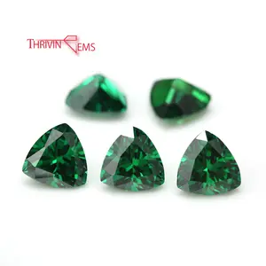 Lab Made 5A High Quality Synthetic Green Emerald Trillion Cut Cubic Zirconia Loose Gemstone OEM Factory Price