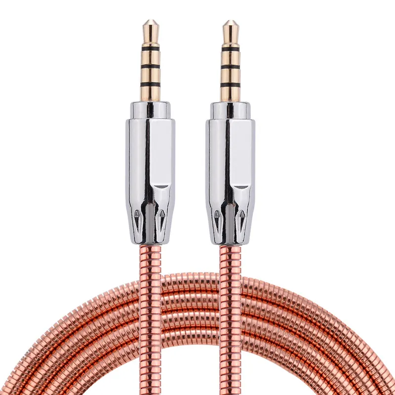 New arrival metal spring stainless steel 3.5mm jack headphone male to male stereo aux audio cable