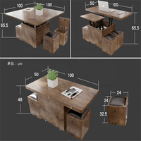 Fabrication chinoise directe, table basse multifonctionnelle au design moderne avec plateau relevable, table à thé pliante avec rangement
