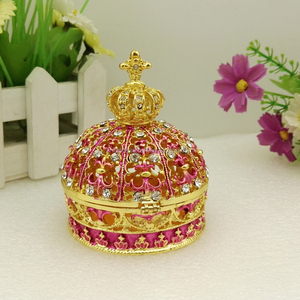 Roze Kroon Geschenken Gouden Roze Strass Kroon Trinket Sieraden Dozen Metalen Voor Home Deco Geschenken