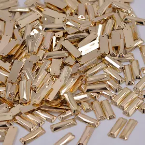 7*21mm Sewing Gold Rectangle Rhinestone Applique Flat Back Acrylic Strass Sew On Golden Crystal Stones For Clothes