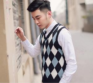 2017 hiver homme chandail, hommes col v sans manches argyle pull gilet pour hommes - Product Image 2
