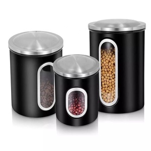 Wholesale metal food safe tea sugar coffee storage airtight kitchen stainless steel window canister set