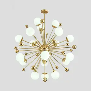 Moderne Stijl Paardebloem Vorm Kroonluchter Goud Wit Glazen Bal Kroonluchter Decoratieve Hanglamp Voor Woonkamer